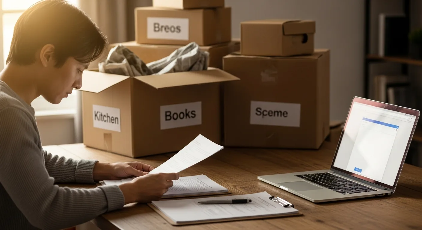 Client vérifiant les documents d'une entreprise de déménagement